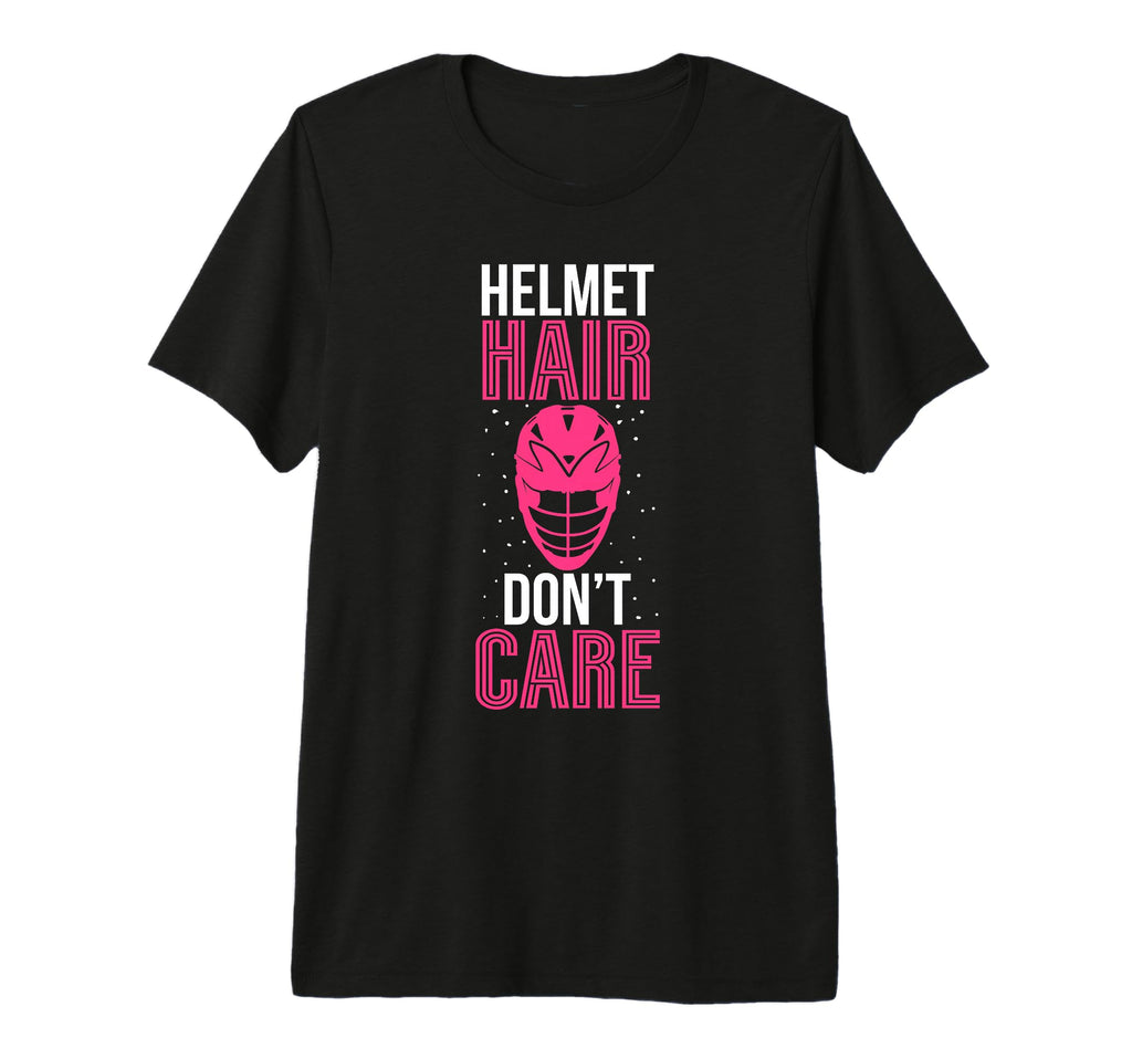 Helmet Hair Dont Care Lacrosse T-Shirt - Minimalist Print for Adults