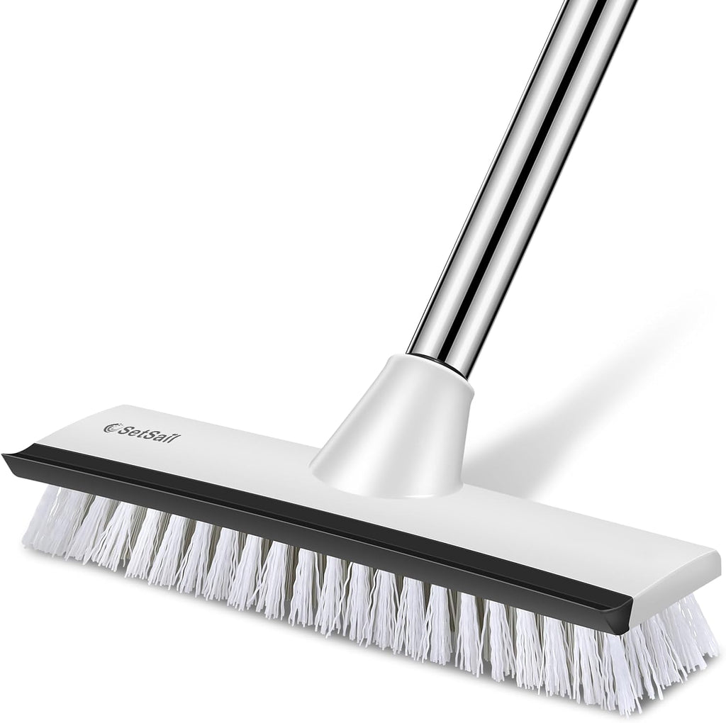 SetSail Floor Scrub Brush with 51-Inch Long Adjustable Handle 2 in 1 Scrape Brush Stiff Bristle Floor Scrubber for Cleaning Shower Bathroom Garage Kitchen Wall Deck Tub Tile