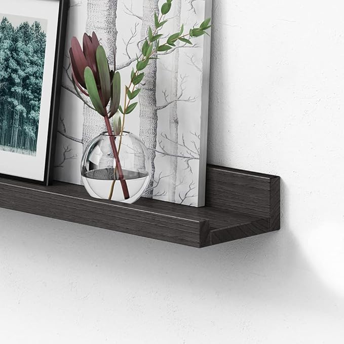 Forbena Black Photo Picture Ledge Shelf Set of 4, 36 Inch Floating Shelves with Lip for Wall, Narrow Wood Wall Shelf for Living Room Bedroom Office Album Frames Classroom Library, Conn 2 as 72 In Long
