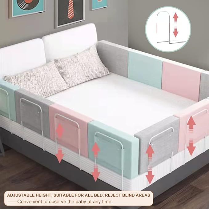 Bed Rail, Bed Rail for Toddlers, Kid, Adult, 78.7" Bed Side Rails for Full, Queen, King, Twin, Bunk, Dorm Beds to Prevent Falls, Bed Rails Can be Flexibly Combined, Easy Installation (Gray, 4 Packs)