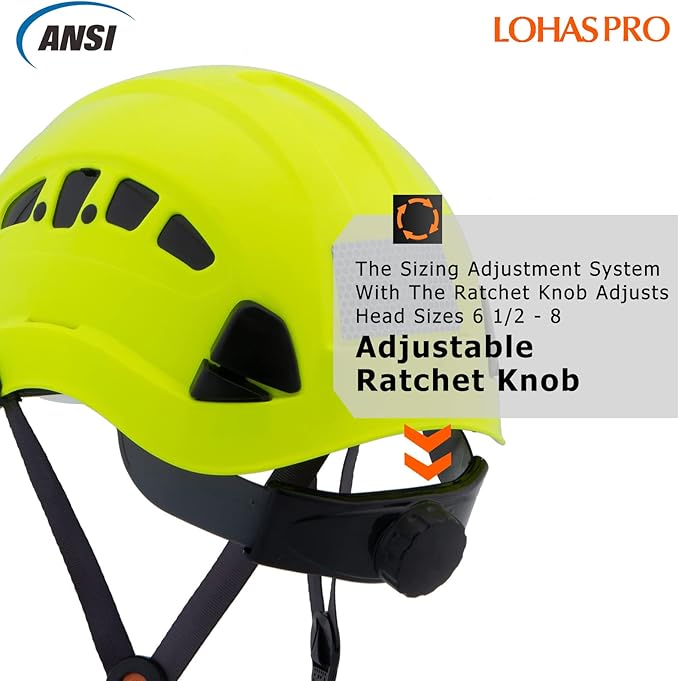 LOHASPRO Hard Hats Construction Safety Helmet with Visor ANSI Z89.1 Approved OSHA Hardhat, Vented Men Work Hard Hat with Chin Strap Tree Climbing Arborist Helmet (P3 Lime+Clear Visor)