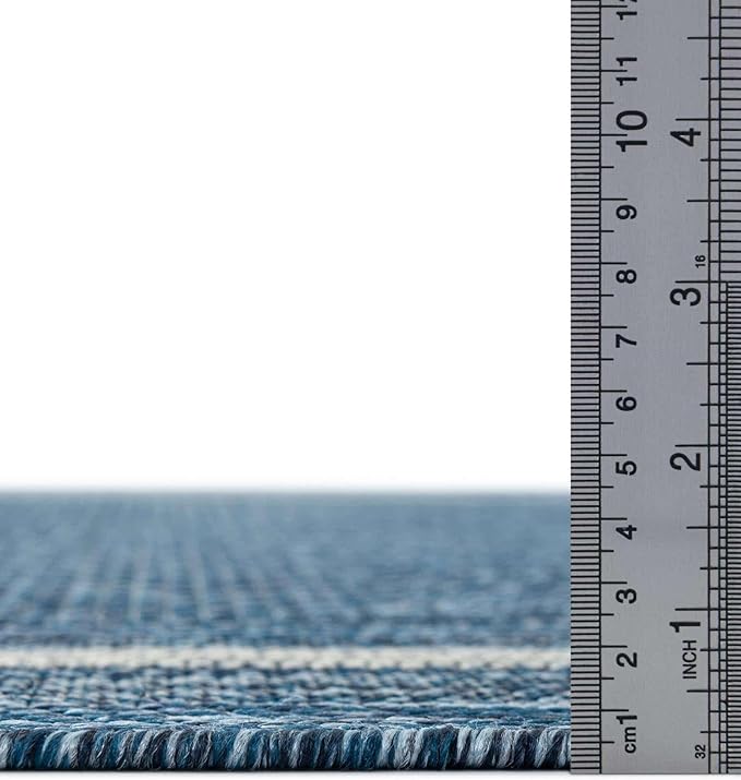 Unique Loom Outdoor Border Collection Area Rug - Soft Border (10' Square Blue/Ivory)