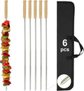 SHIKORI Kabob Skewers,BBQ Barbecue Skewers,Stainless Steel Sticks,23 Inch Heavy Duty Large Wide Reusable,with Nonslip Wooden-6 Pcs