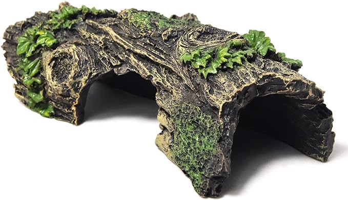 Fish Tank Decorations - Large Aquarium Decorations Air Bubbler Tree Fish House for Betta Hideout Caves Buddha Decor Temple Ruins Arched Betta Fish Accessories Reptile House Shelter Decor (Wood B-S)