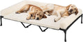 Veehoo Cooling Elevated Dog Bed Add Removable Deluxe Rose Plush Bolster Cushion Mat, 59" x 37" Washable Dog Couch Bed, Raised Pet Cot with Breathable Teslin Mesh, No-Slip Feet, White, CWC2439B
