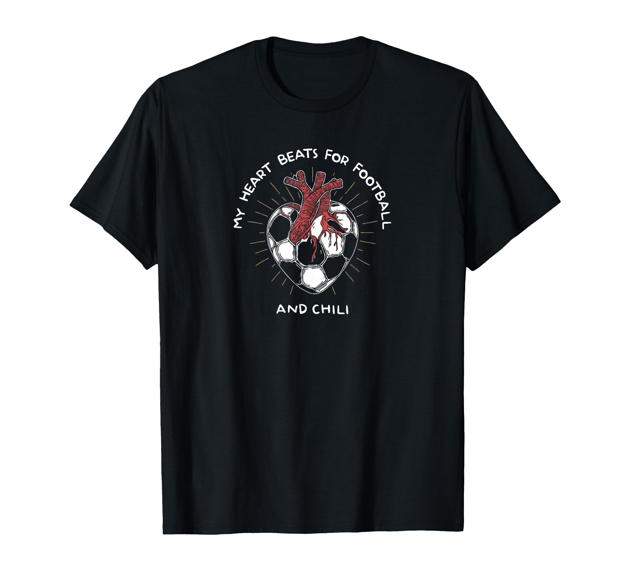 My Heart Beats Football And Chili Soccer T-Shirt - Unique Graphic Men Women