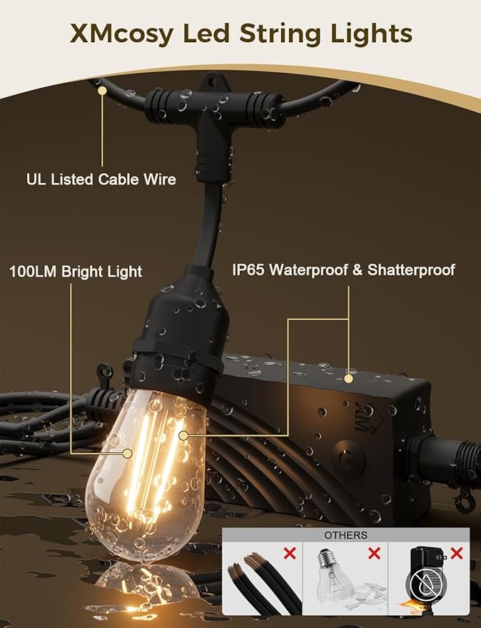XMCOSY+ Outdoor String Lights, Smart Patio Lights 72.5Ft, APP WiFi Control, Compatible with Alexa, Waterproof Dimmable Edison Outdoor Lights for Patio Outside