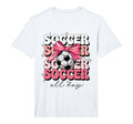 Groovy Soccer Coquette Bow Soccer All T-Shirt - Trendy Graphic for Adults