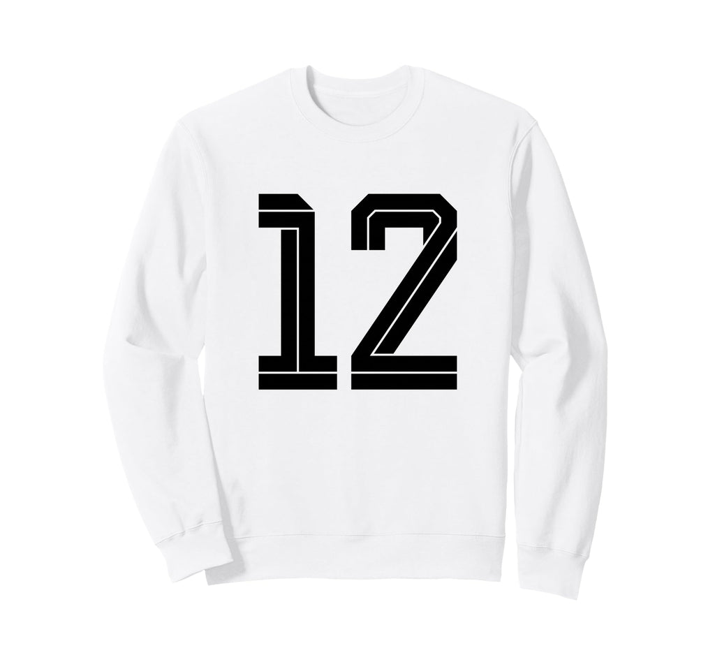 12 White Number 12 Sports Fan Soccer Sweatshirt - Unique Graphic Men Women