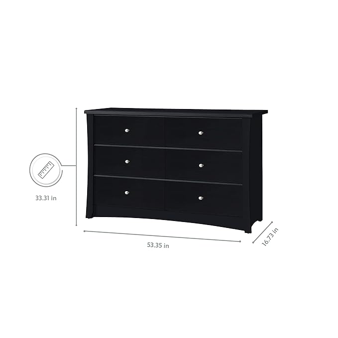 Storkcraft Crescent 6 Drawer Bedroom Dresser (Black) – GREENGUARD Gold Certified, Nursery Dresser for Kids Bedroom