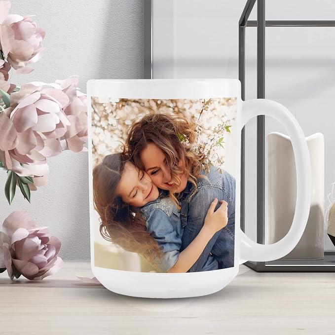 Personalized Coffee Mug – Custom Photo, Text, or Logo Ceramic Mug Tea Cup | Taza Personalizada with Picture or Message | Customized Gift Idea for Men & Women, Mom, Dad, Friends - White/Blue | 15oz