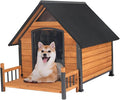 Large Dog House Outdoor Weatherproof Dog Kennel with Anti-Chewing Iron Frame, Dog Shelter for Large Breed with Porch (Brown, 50.9" D x 37.4" W x 37.2" H)
