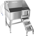 38" Pet Dog Bathing Station W/Ramp, Professional Stainless Steel Dog Grooming Tub W/Floor Grate, Faucet, Dog Bathtub for Large,Medium, Small Pets, Washing Sink for Home,R-RAMP