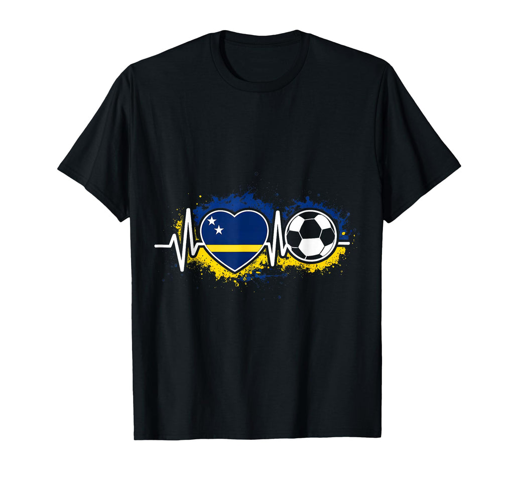 Heartbeat Curacao Flag Soccer Fan T-Shirt - Minimalist Print Unisex