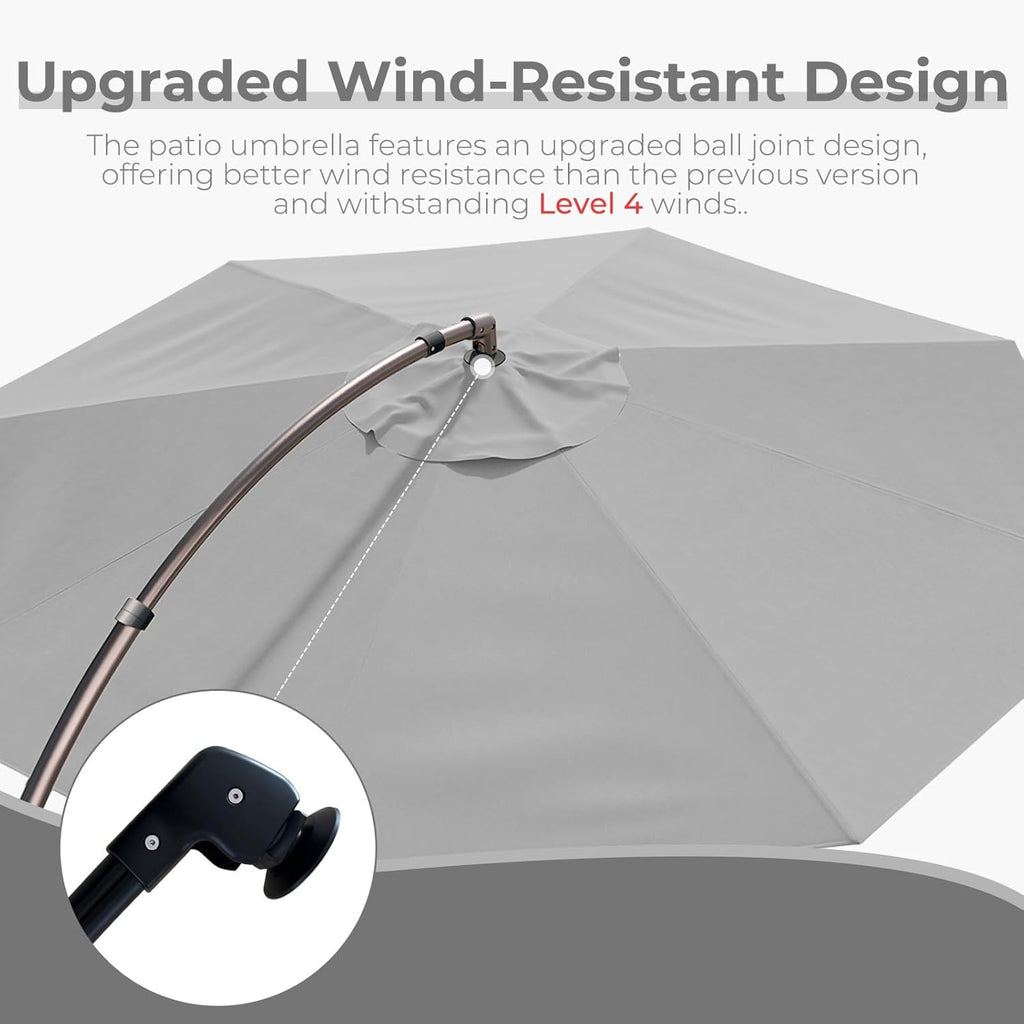 Grand patio 12FT Outdoor Offset Umbrella Large Round Aluminum Cantilever Umbrella with Base for Garden Deck Poolside (Gray, 12 FT)