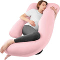 Sasttie Pregnancy Pillows for Sleeping, Jumbo U Shaped Cooling Full Body Pillow with Removable Cover, Pregnant Women Must Haves, Maternity Essential, Light Pink