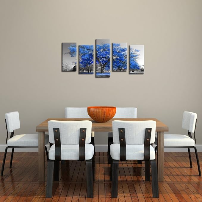 KREATIVE ARTS Canvas Print Wall Art Painting Contemporary Blue Tree In Black And White Style Fall Landscape Picture Modern Giclee Stretched And Framed Artwork
