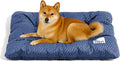 FUNNY FUZZY 2 in 1 Dog Bed Crate Pad Mat, Washable Reversible Pet Floor Mats,Fluffy Kennel Pad for Small Large Sized Dog,Indoor Cats,Sleeping Mattress,35.4" × 22.8", Midnight Blue