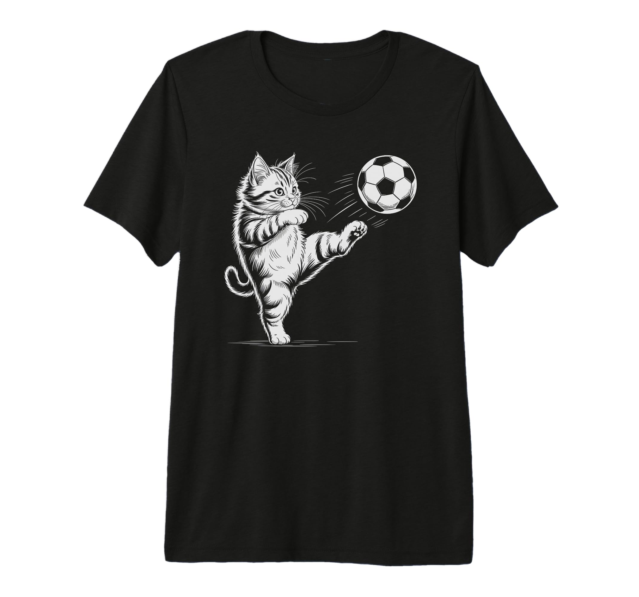 Soccer Cat Star Player Score Game T-Shirt - Minimalist Print Men Women