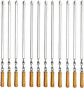 12 Pack Kabob Skewers BBQ Barbecue Skewers Stainless Steel Sticks 23.5 Inch Heavy Duty Large Wide Reusable with Nonslip Wooden Handle Ideal for Shish Kebab Chicken Shrimp and Vegetables