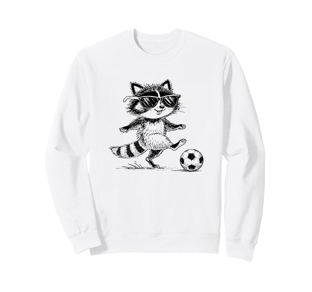 Funny Soccer Raccoon Sunglasses Sweatshirt - Trendy Graphic for Adults
