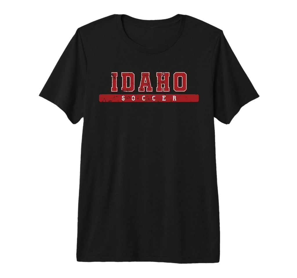 Idaho Soccer Red Text Tri Blend T-Shirt - Minimalist Print for Adults