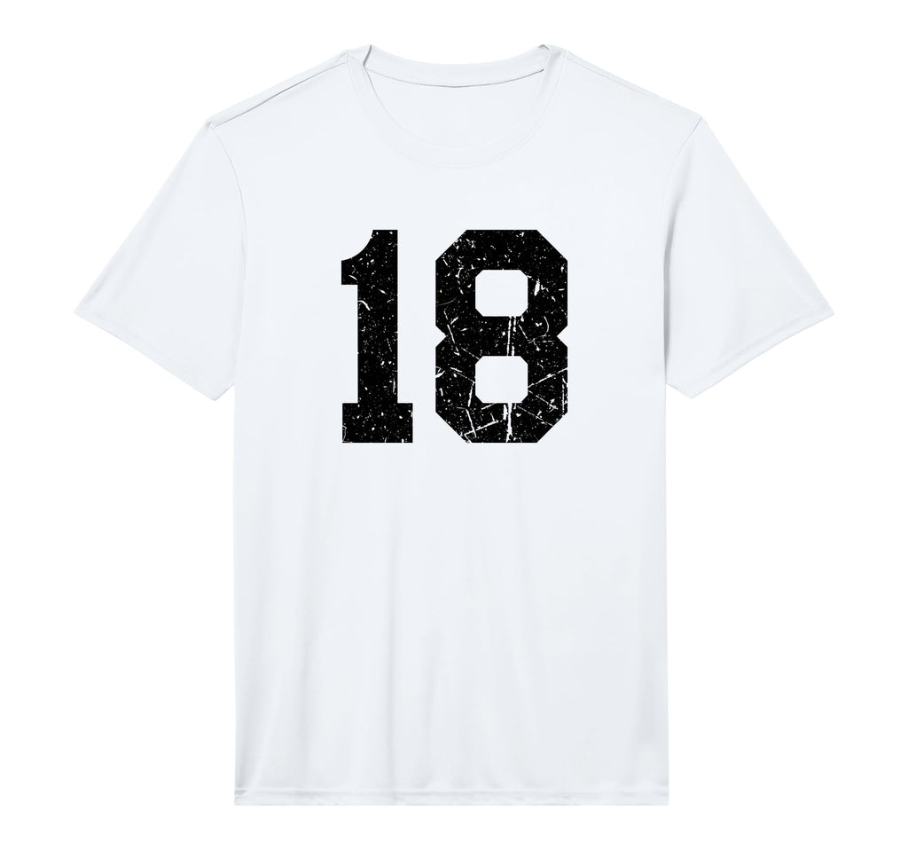 Number 18 Sport Black Distressed T-Shirt - Fun Novelty Design Unisex
