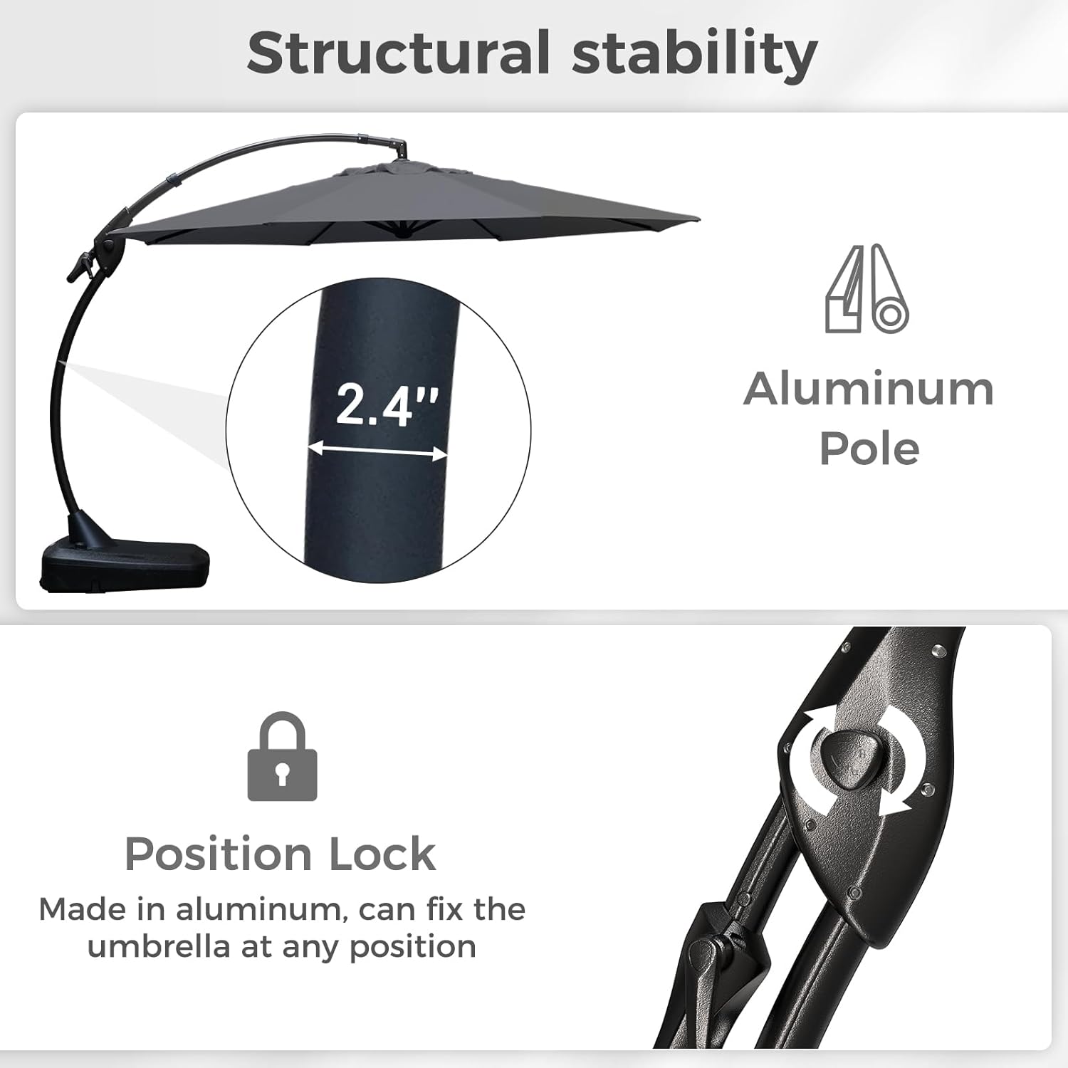Grand patio 12 FT Sunbrella Cantilever Umbrella with Base Outdoor Aluminum Offset Umbrella with Tilt Adjustment (Charcoal, 12 FT-SUNBRELLA)