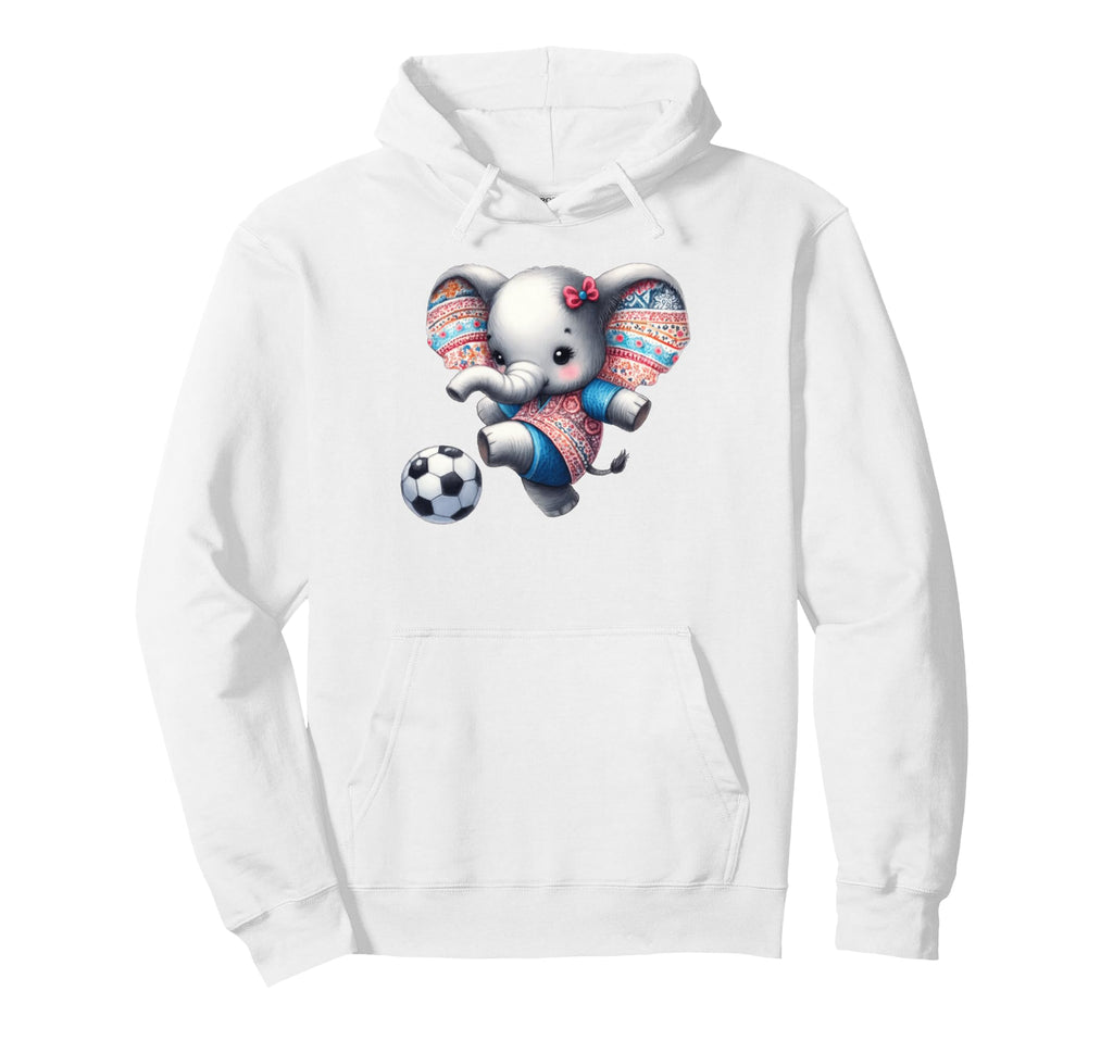 Elephant Kicking Soccer Ball Cartoon Art Hoodie - Novelty Apparel Men Women