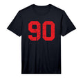 Number 90 Sport Red Distressed Varsity T-Shirt - Trendy Graphic for Adults
