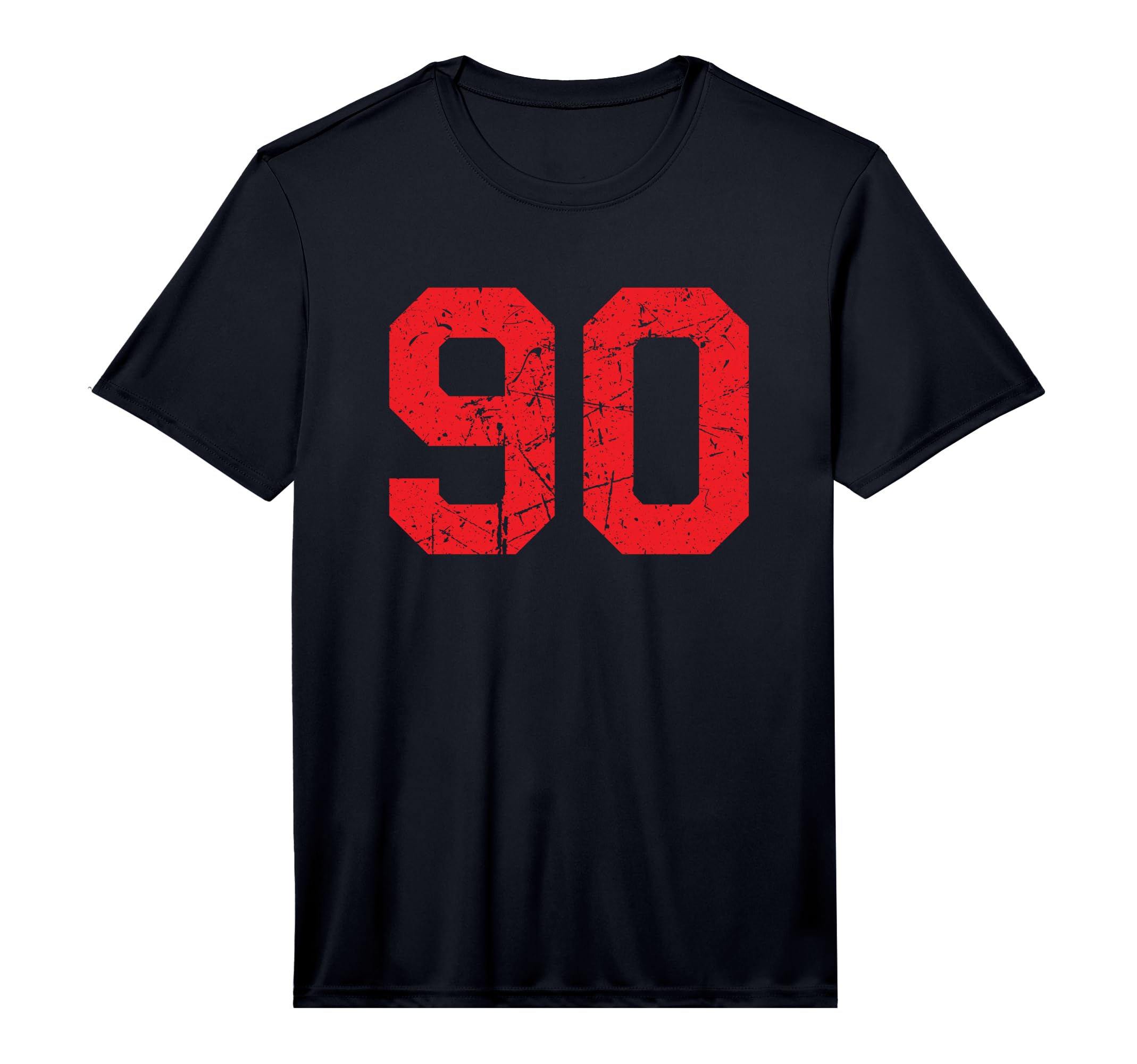 Number 90 Sport Red Distressed Varsity T-Shirt - Trendy Graphic for Adults