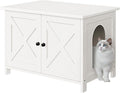 JY QAQA Cat Litter Box Enclosure,Litter Box Furniture Hidden with Barn Door,Wooden Cat Washroom Furniture,Cat House,Fit Most of Litter Box,White