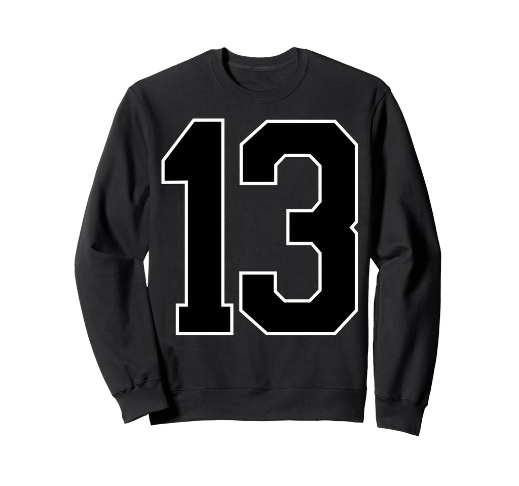 Black Sports Team Number 13 Fan Sweatshirt - Unique Graphic Unisex