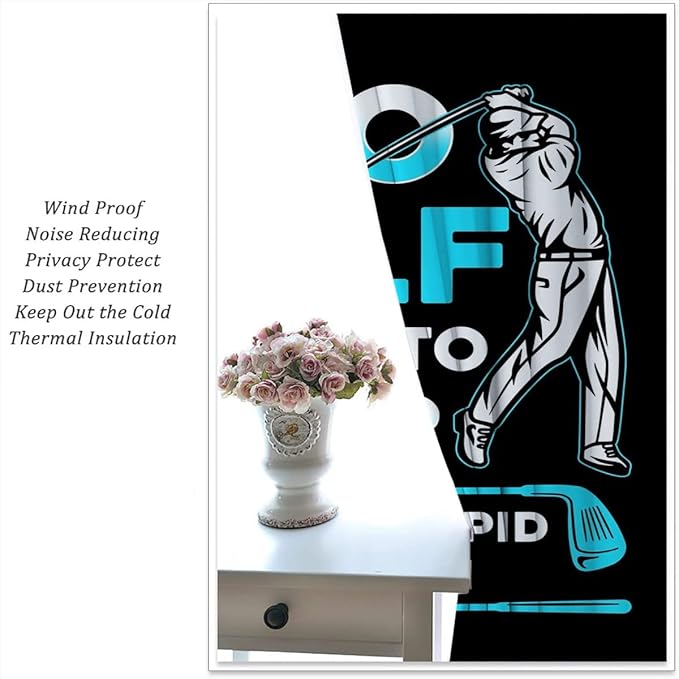 Golf Blackout Curtains for Boy Girl Room Darkening Decor,Sports Themed Golfers and Cars Bedroom Living Room Home Rod Pocket Thermal Insulated Window Curtain/Drapes Panel,55x63 Inch…