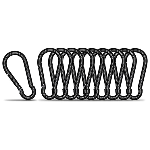KINLINK 10 Pack Black Carabiner Clip, 3.54 inch Heavy Duty Spring Snap Hook, Caribeener Clips for Camping, Hiking, Travel, Fishing, Quick Link Keychain, Water Bottle, Backpack