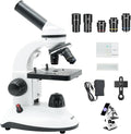Microscope for Kids Starter Adults 64X-1280X Metal Monocular Microscope for Students School Home Education LED Lights Phone Holder Microscope Kit