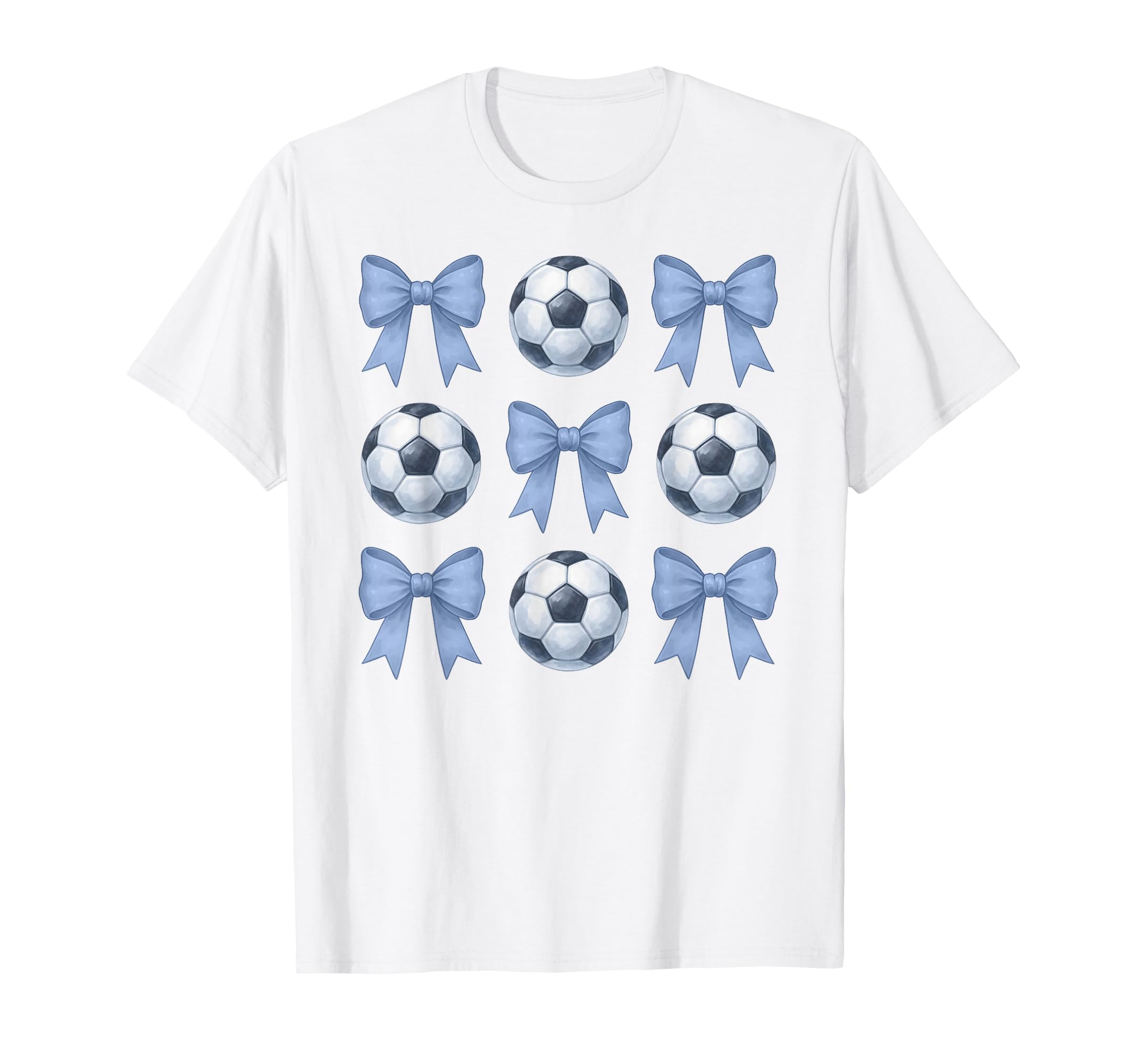 Soccer Coquette Toile Blue Bow T-Shirt - Casual Everyday Wear Men Women