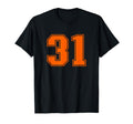 Orange Sports Team Number 31 T-Shirt - Novelty Apparel for Adults