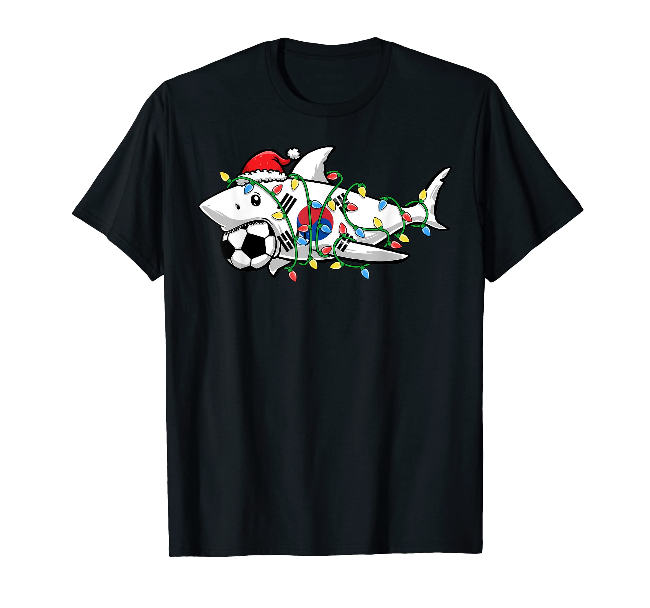Santa Shark Soccer Football Lights T-Shirt - Trendy Graphic Men Women