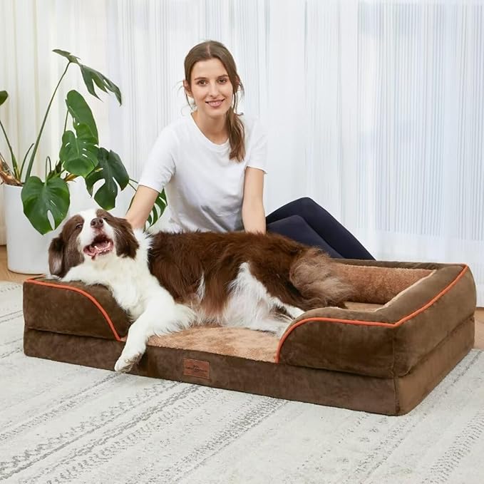 Comfort Expression Memory Foam Dog Beds, Washable Dog Bed Jumbo Breed, Orthopedic Dog Bed Waterproof Pet Sofa Couch with Bolster & Removable Cover(Jumbo,Khaki Brown)