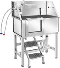 Professional Stainless Steel Dog Bathing Station, Dog Grooming Tub, with Stairs, Floor Grate & Faucet for Dog Bathtub for Large, Medium & Small Pets,34" L-RAMP