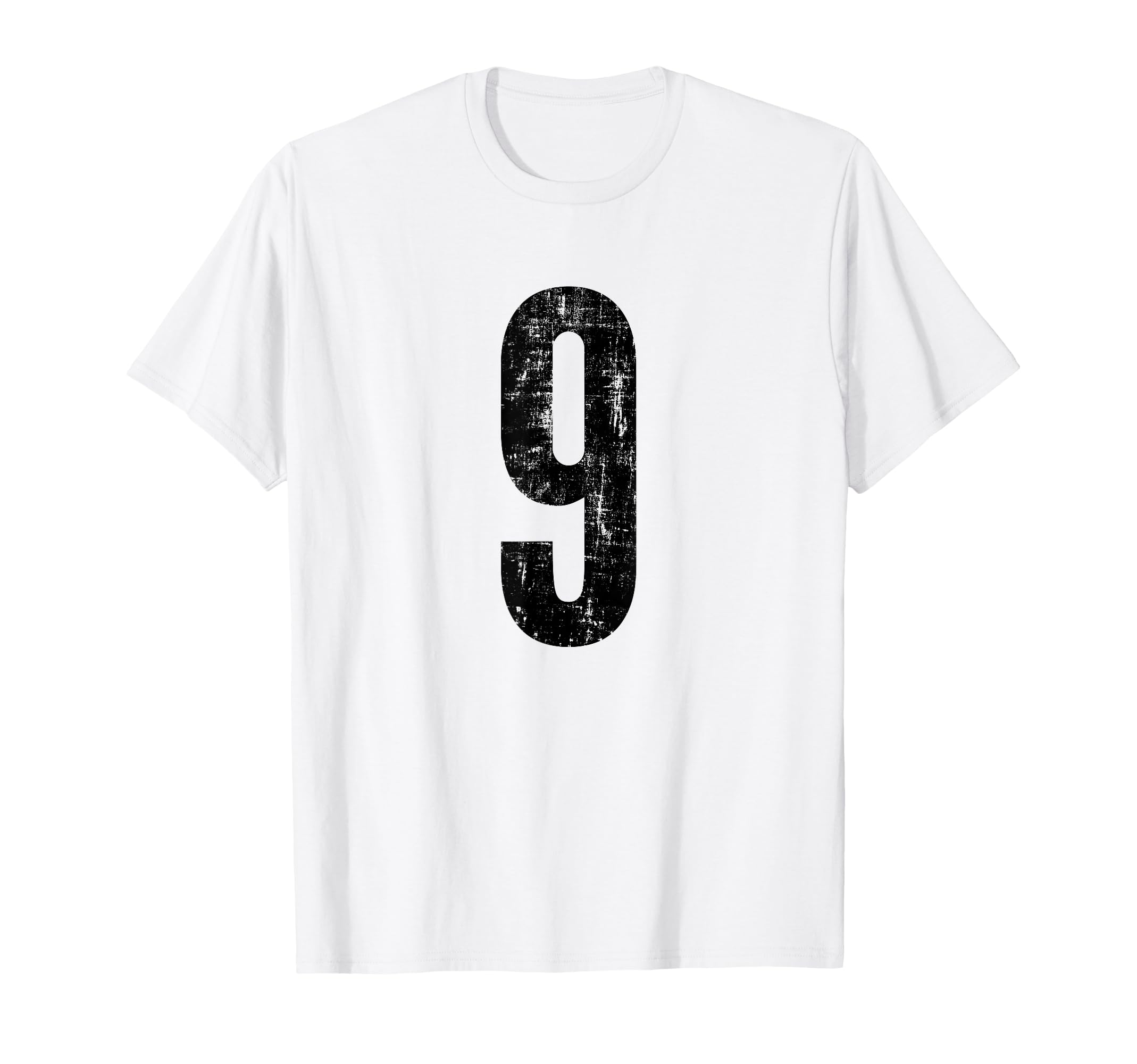 Number 9 Nine Distressed Sports T-Shirt - Minimalist Print for Adults