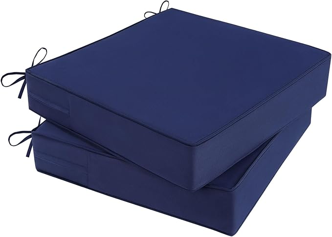 Outdoor Chair Cushions Set of 2 for Patio Furniture 24x24x4 Inch Waterproof Patio Chair Cushion 3 Year Color Fastness Square Elastic Foam Garden Sofa Couch Pads with Ties and Handle,Blue