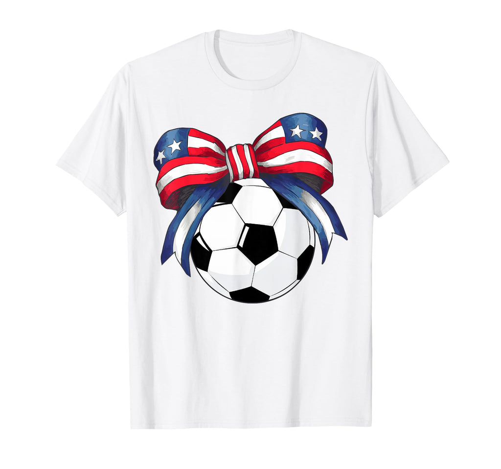 Soccer Coquette Bow 4Th July Patriotic T-Shirt - Custom Art Print Unisex