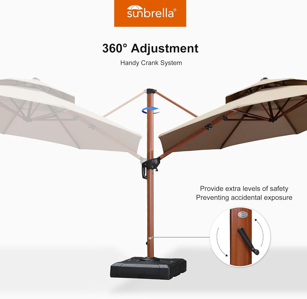 PURPLE LEAF 13ft Patio Umbrella Cantilever Umbrellas Outdoor Round Wood Umbrella Offset Umbrellas Heavy Duty Sun for Garden Deck Pool, Deep Beige
