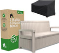 EconoHome 3 Seat Outdoor Storage Bench with Rain Cover - 90 Gallon Capacity - Weatherproof Resin Bench for Patio, Porch, Garden, Yard, Pool Area - Furniture for Pool Accessories, Gardening Tools