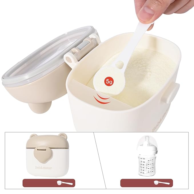 Bebamour Baby Formula Dispenser On The Go, Formula Container to Go, Formula Holder for Travel, Candy Fruit Snack Storage Container with Scoop and Leveller (Coffee)