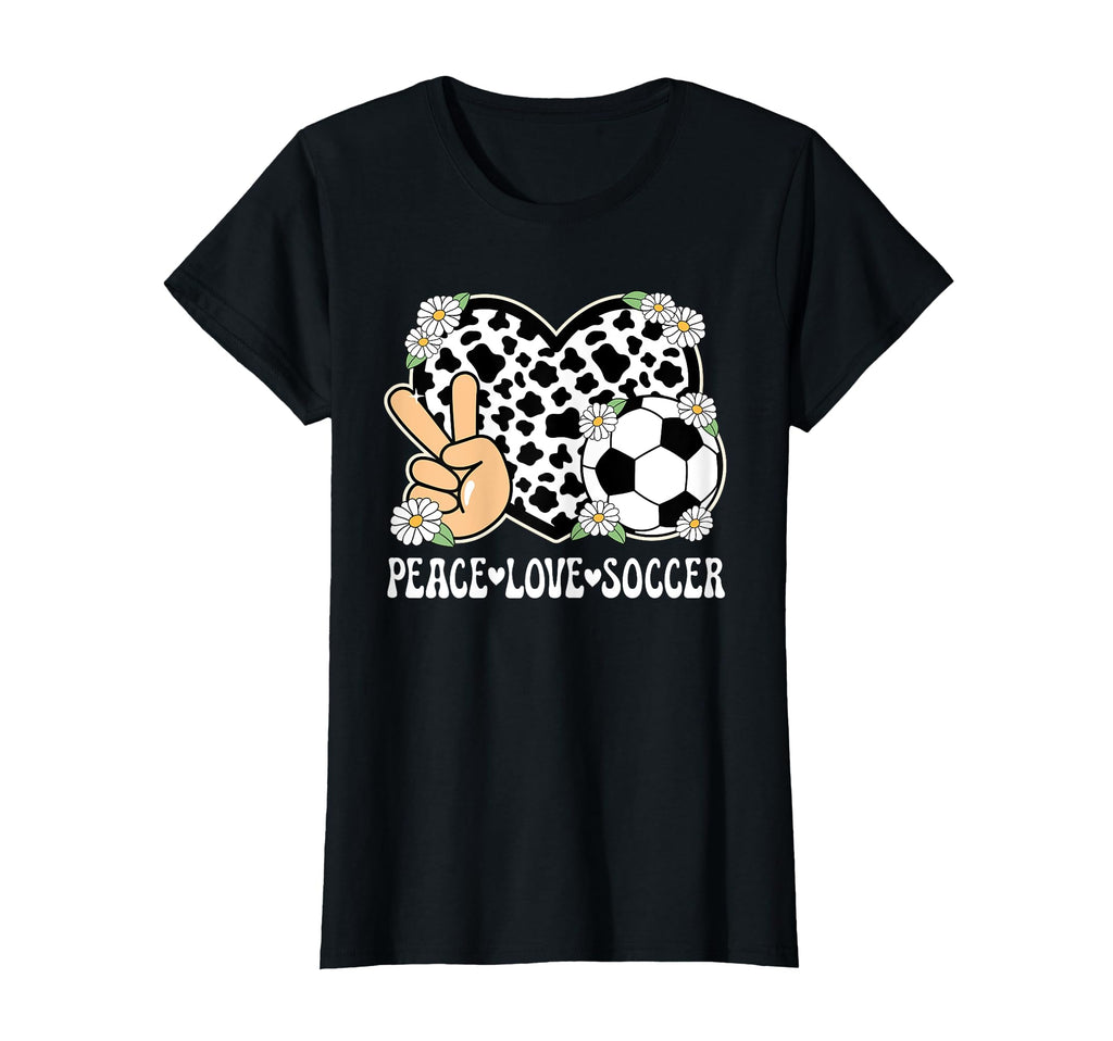 Peace Love Soccer Lover Cow Soccer T-Shirt - Fun Novelty Design Men Women