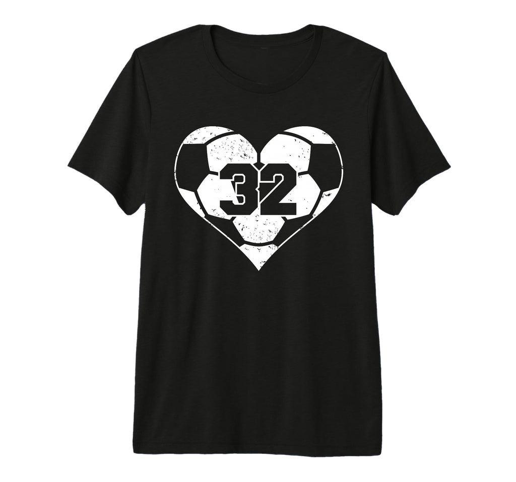 Soccer Number 32 Jersey Funny Soccer Heart T-Shirt - Graphic Print Unisex
