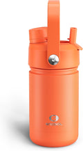 Kids Insualated Water Bottle with Straw - 12oz Stainless Steel Water Bottle with Dual Spouts, Leak-Proof, BPA-Free, Double Wall Vacuum Keeps Cold for 24 Hours for Sports, Travel (Moderate Orange)